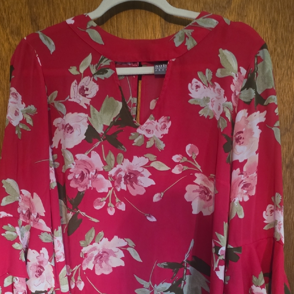 Soho Bright Pink and Green Floral Blouse
